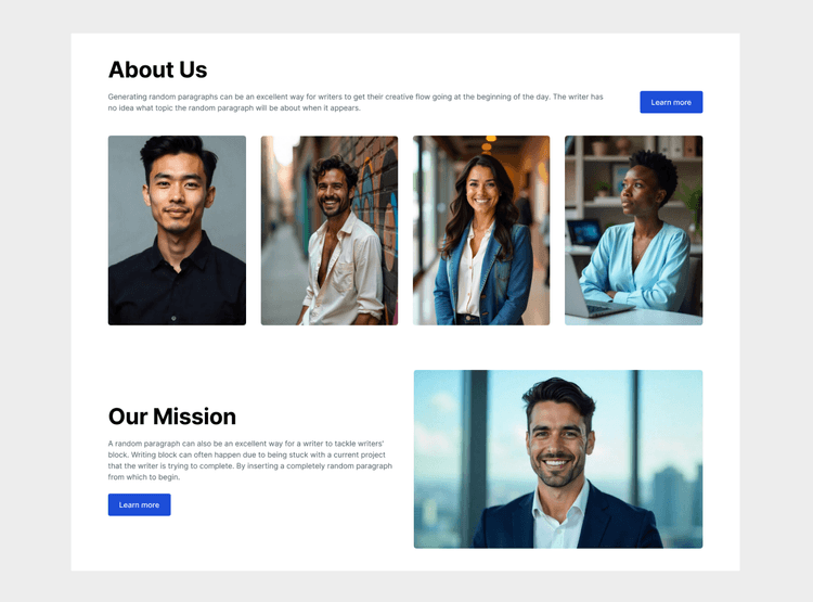 About Us, Split Layout With Team Photo Image